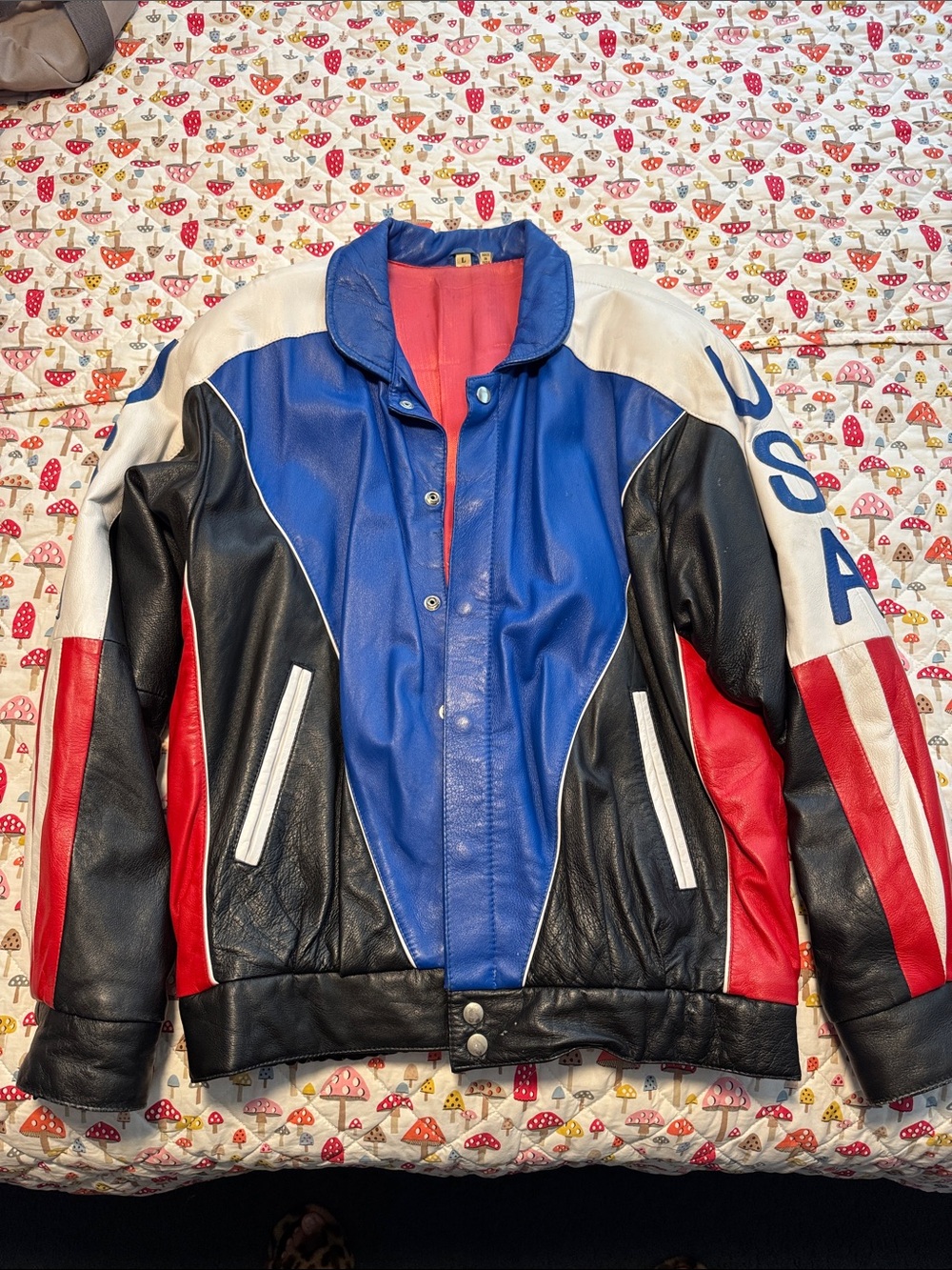 Men's American flag Leather Jacket - VINTAGE - USA Accent size L